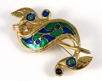 Celtic gold and enamel Dragonesque brooch