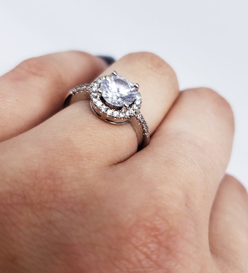 Sterling Silver Halo Engagement Ring