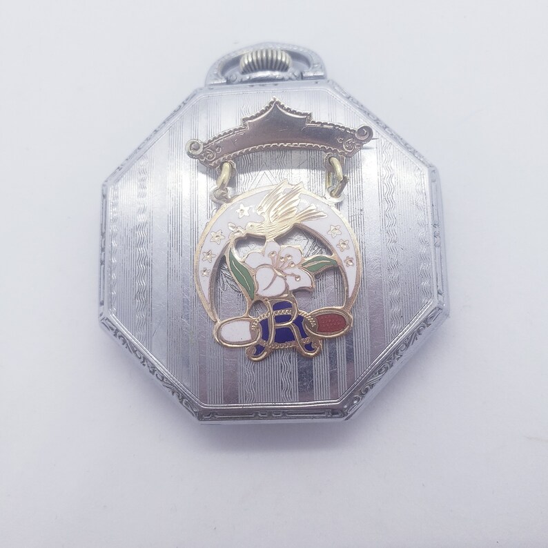 Enamel Sterling Silver ODD FELLOWS Dangle Pin Floral