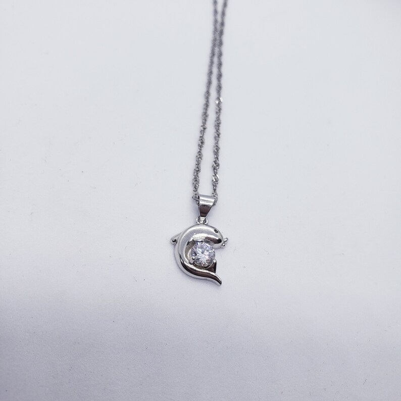 5mm 18 Inches Sterling Silver CZ Solitaire with Dolphin Halo Pendant and Necklace
