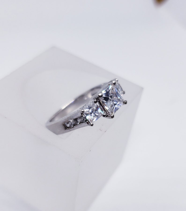 Sterling Silver 3 Stone CZ Engagement Ring