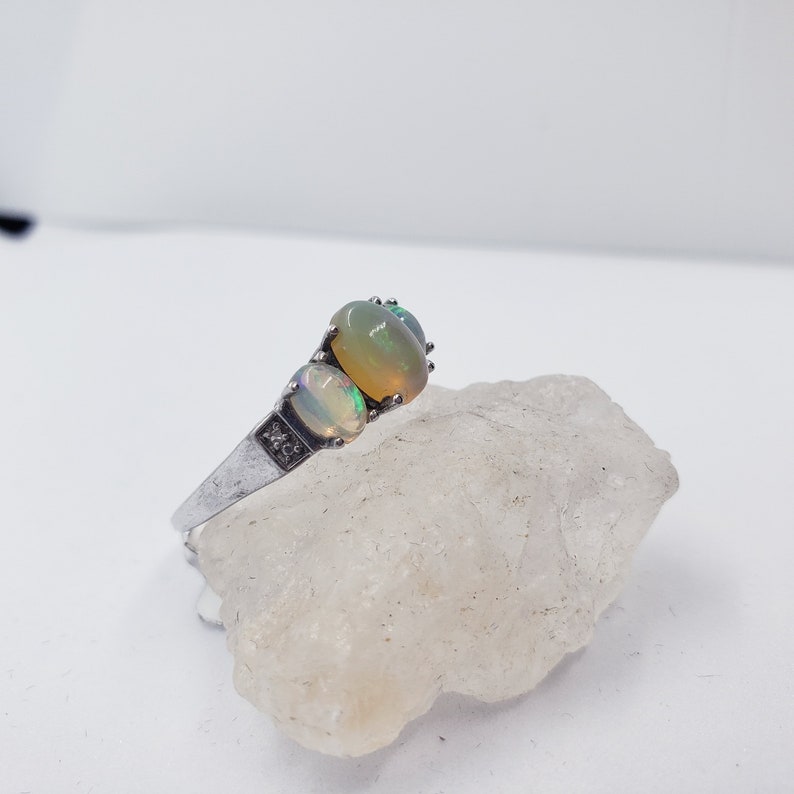 Sterling Silver 3 Opal Oval Fashion Ring