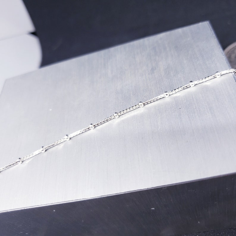 9.5 Inches Sterling Silver Beaded Box Chain Anklet