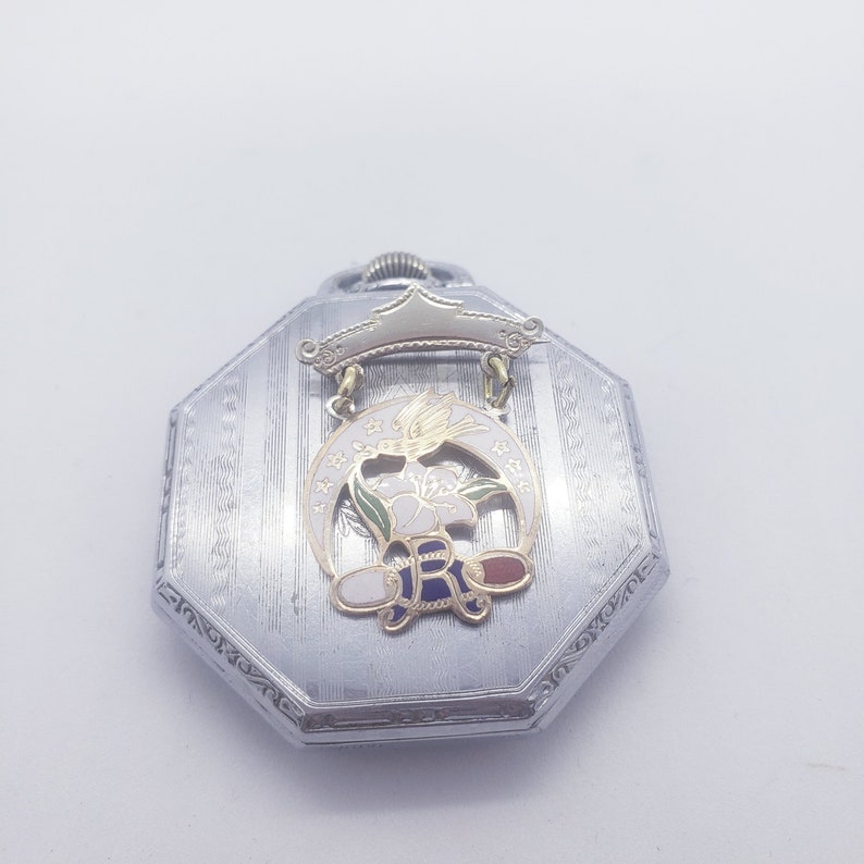 Enamel Sterling Silver ODD FELLOWS Dangle Pin Floral