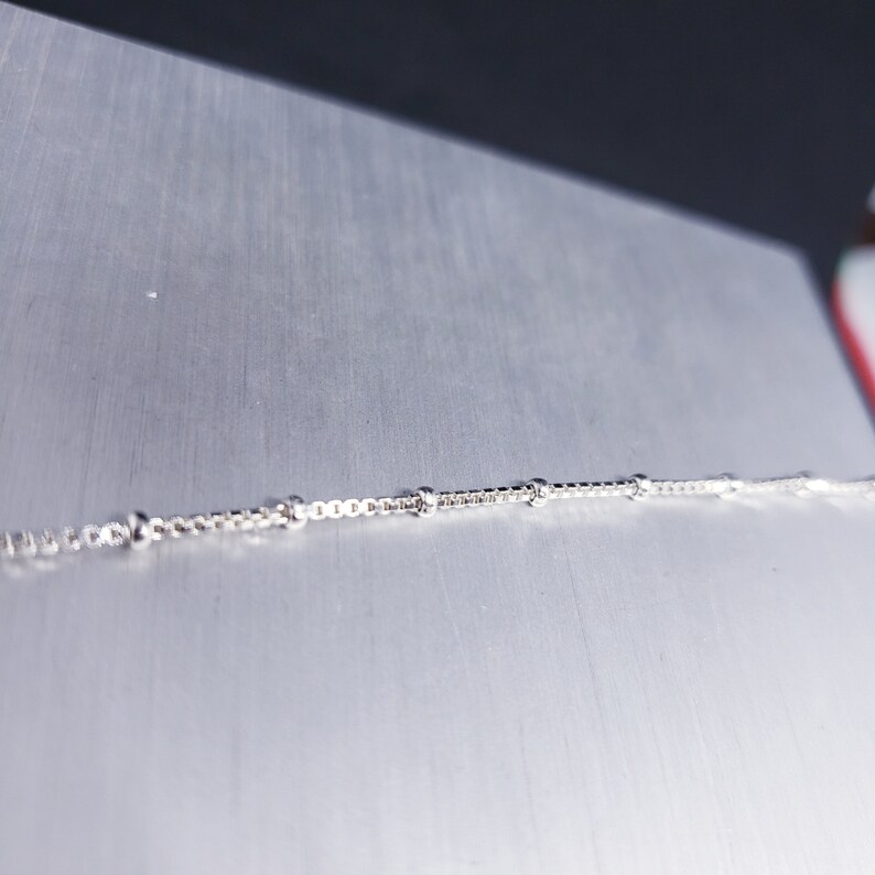 9.5 Inches Sterling Silver Beaded Box Chain Anklet