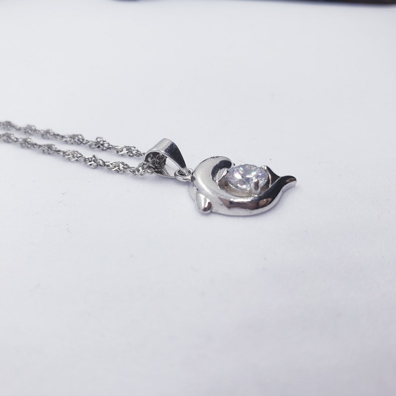 5mm 18 Inches Sterling Silver CZ Solitaire with Dolphin Halo Pendant and Necklace