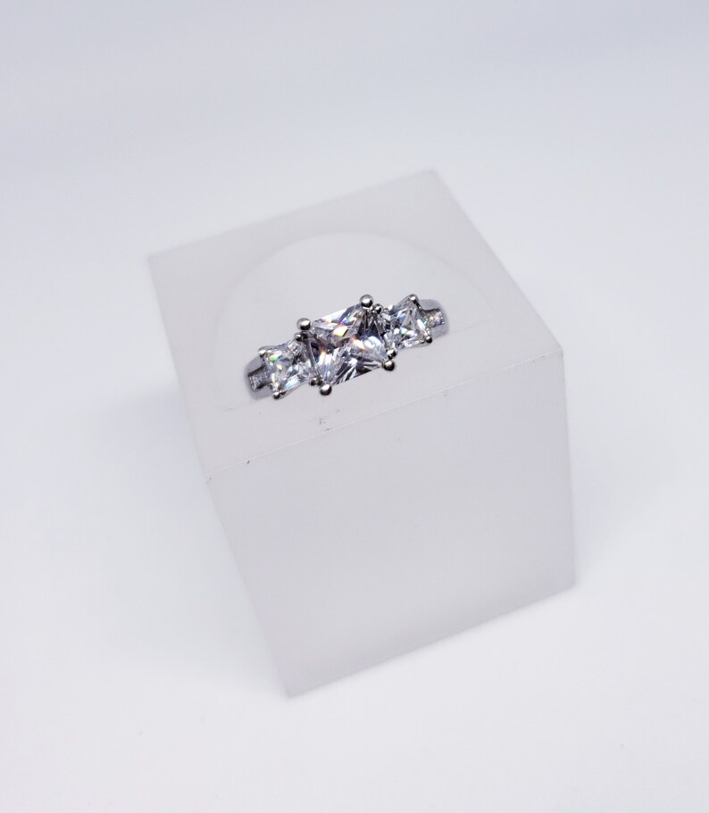 Sterling Silver 3 Stone CZ Engagement Ring
