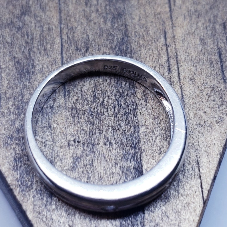 Lined 2 Round Accents Sterling Silver CZ Band