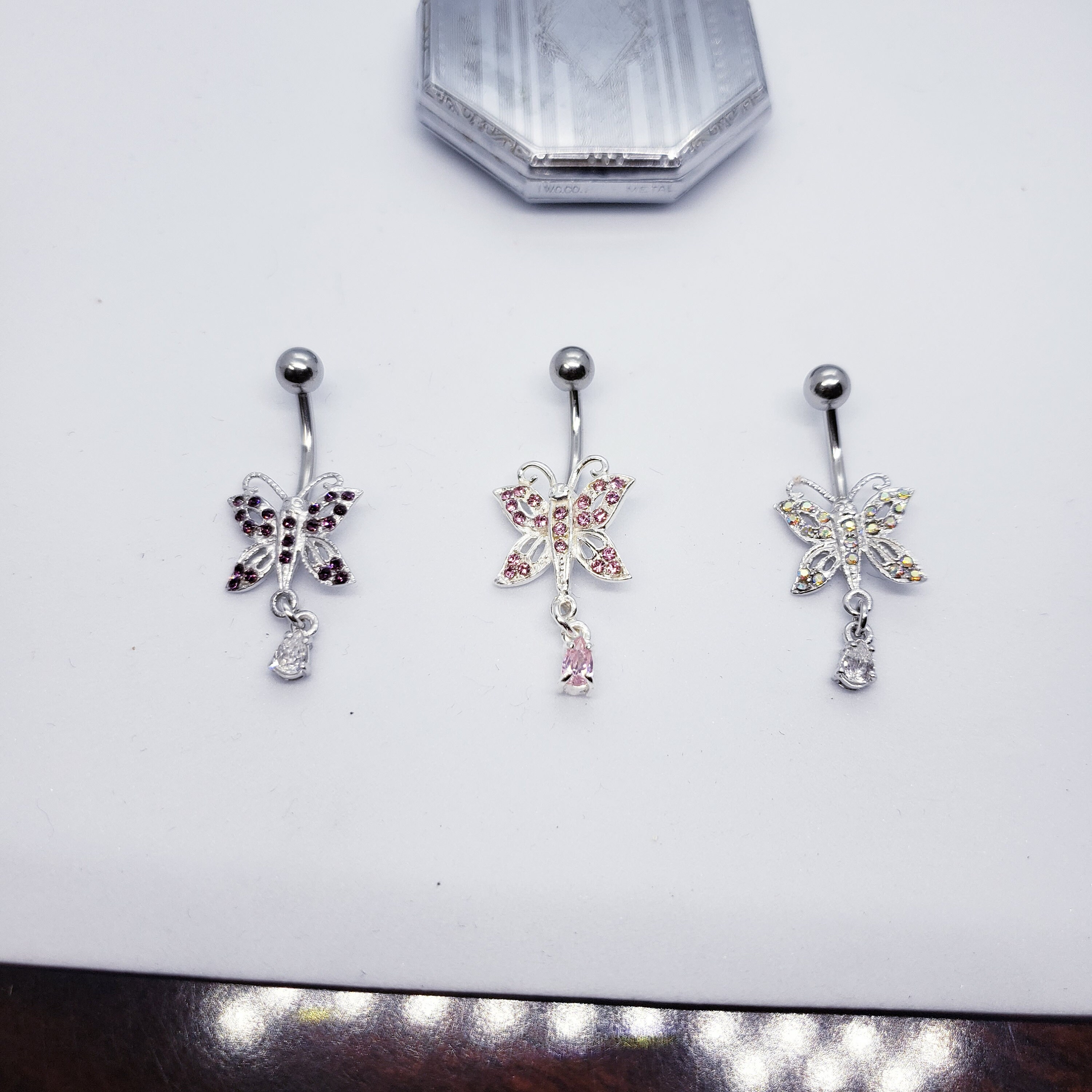 Sterling Silver Butterfly Dangle Belly Button Ring Dangle CZ Etsy