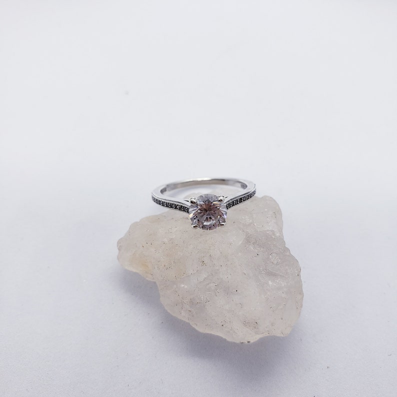 Milgraine Sterling Silver CZ Solitaire Engagement Ring with Accented Shank