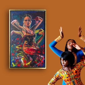 Flamenco Tänzerin impressionistische Ölgemälde auf MDF-Board, spanische Motiv einer Tänzerin, rote Leidenschaft, Gestural Fett Kunstwerk