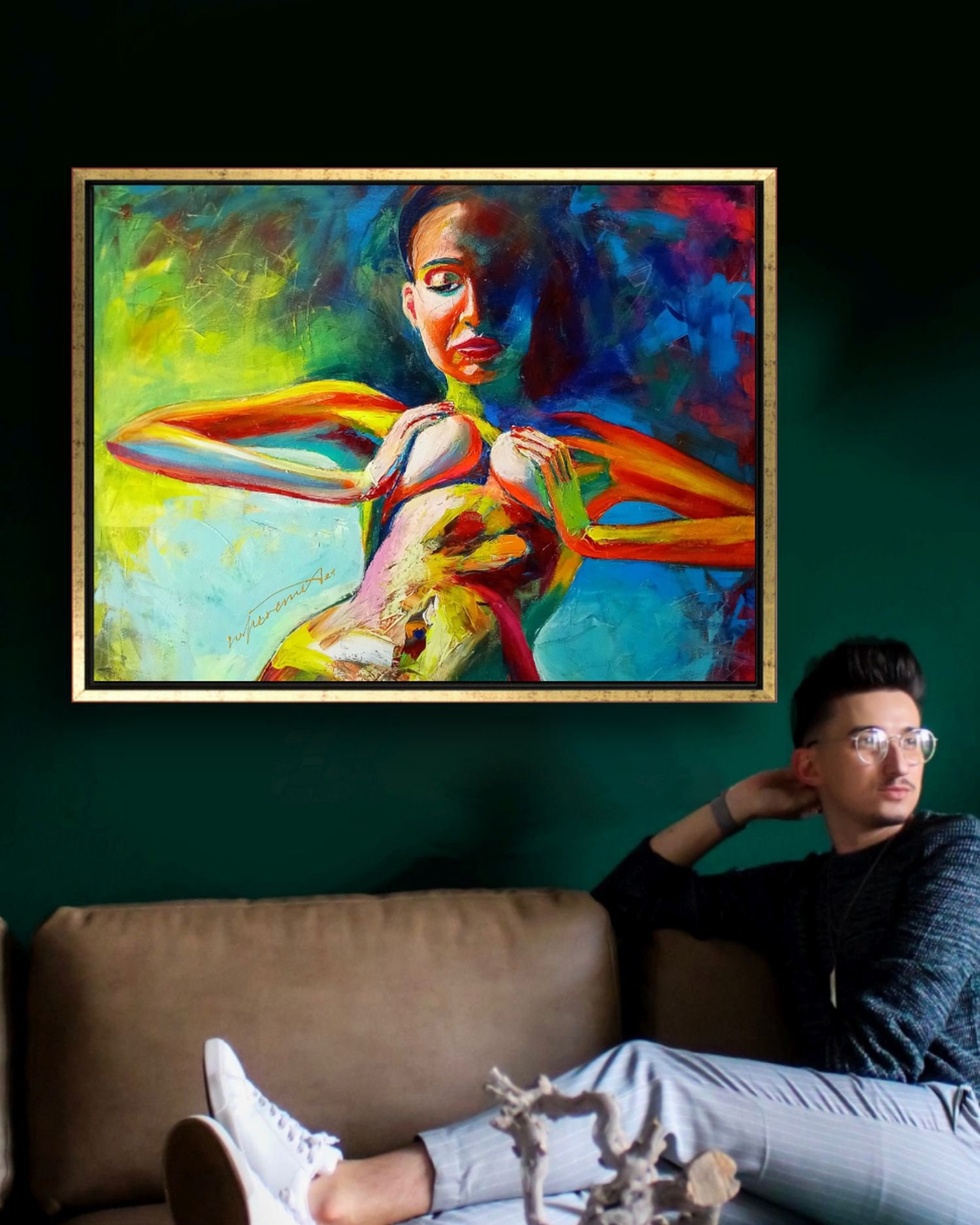 Female Nude Original Acrylic Painting on Canvas, Big Size Erotic Painting of a Nude Woman Portrait Impressionist Style Wall Art, Eroticism