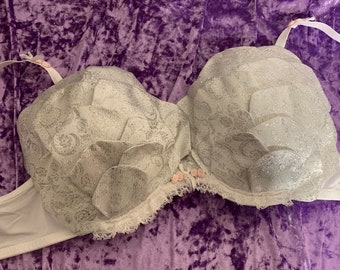 Silver Glitter Scaled Lingerie Bra