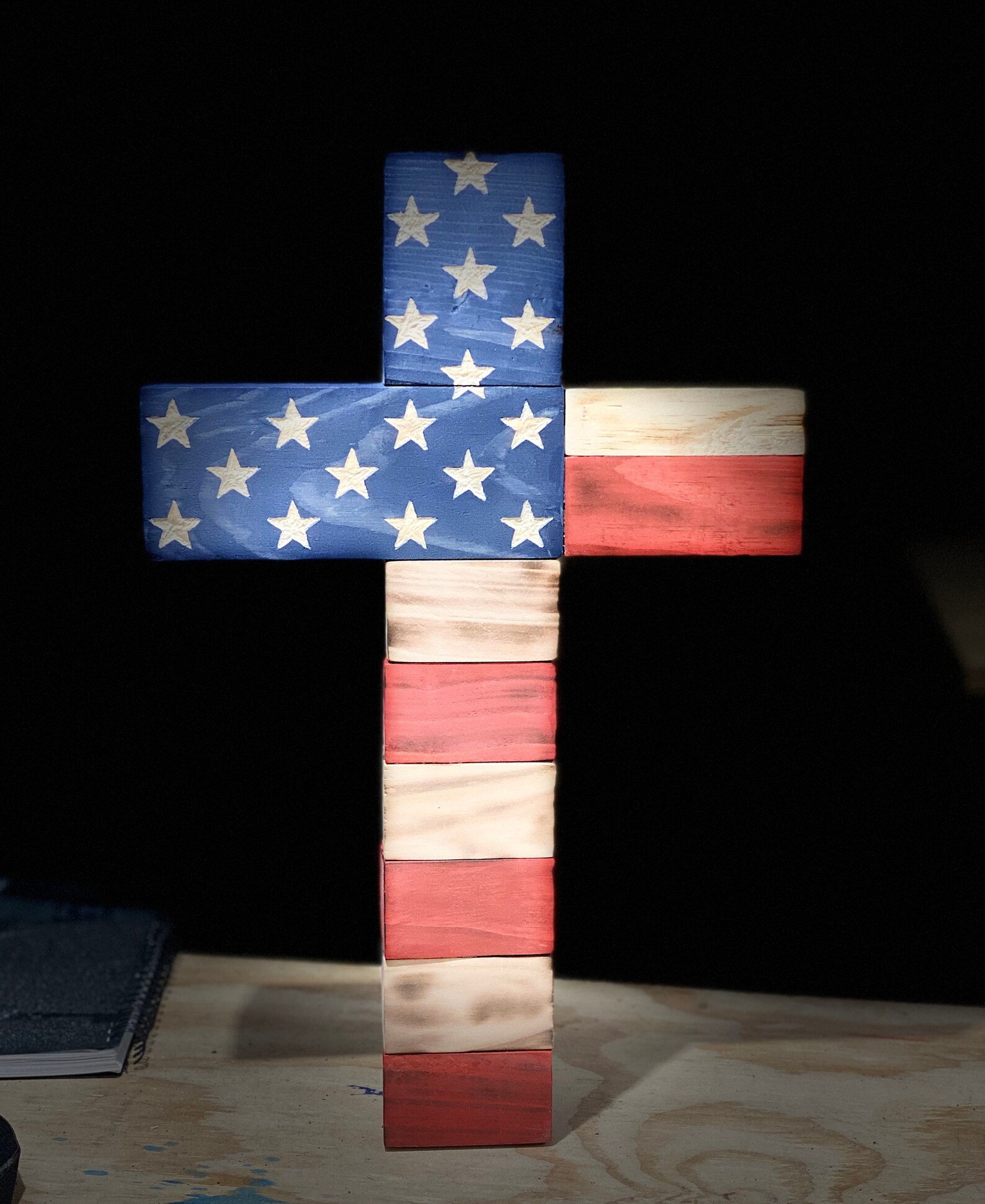 Wooden American Flag Cross Etsy