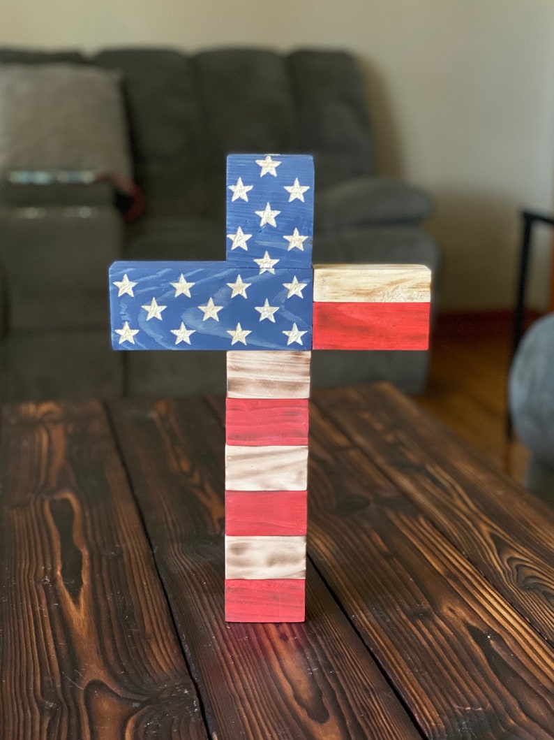 Wooden American Flag Cross Etsy