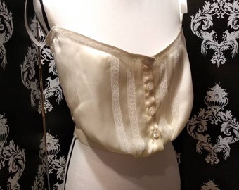 Edwardian evening corset cover in ivory silk, size M