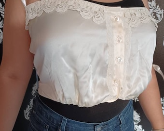 Edwardian evening corset cover in ivory silk, size L