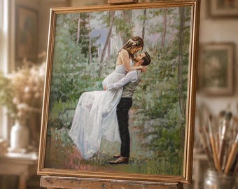Custom Wedding Portrait from Photo, Hand Painted Oil Painting, Personalized Couple Portrait, Romantic Wedding Gift, Anniversary Keepsake