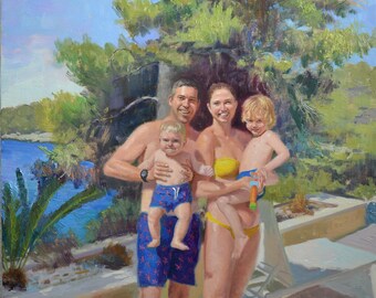 Custom Family Portrait from Photo, Beach Family Painting, Personalized Vacation Portrait, Children Portrait, Family Keepsake Gift