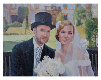 Custom Wedding Portrait, Oil Painting from Photo, Anniversary Gift for wife, husband