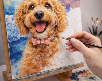 Ritratto personalizzato di animale domestico, dipinto ad olio fatto a mano, arte commemorativa per animali domestici, ritratto originale di cane, dipinto ad olio personalizzato da foto