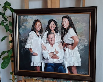 Custom Family Oil Portrait: real Hand-Painted Commission on Canvas, not AI-generated and not a digital print, Unique Family Gift