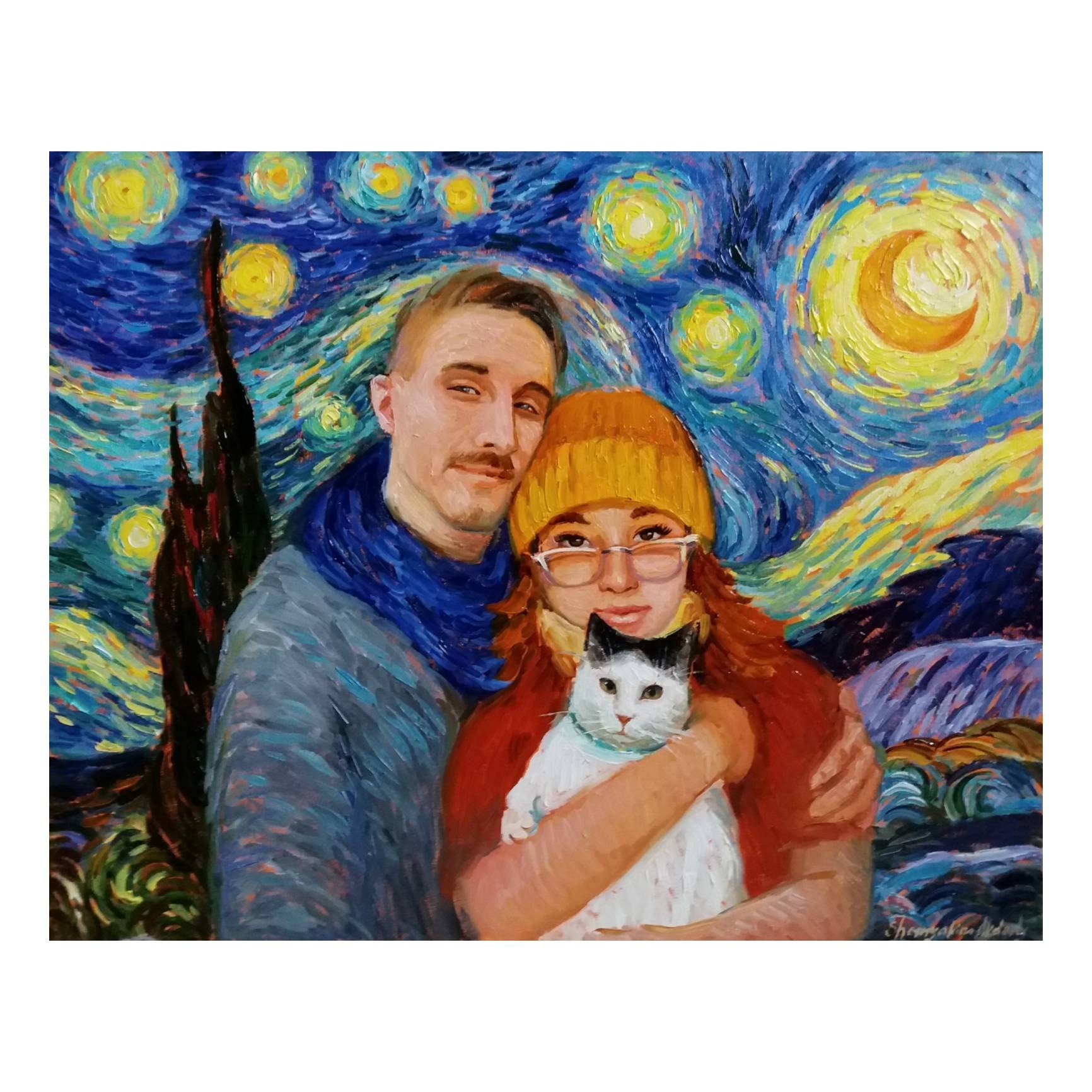 絵画　油絵 ゴッホ風カスタム油絵肖像画：写真からのオーダーメイド絵画 - Etsy 日本