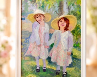 Custom Kids Portrait from Photo, Hand Painted Oil Portrait, Siblings Painting, Personalized Children Portrait, Grandparents Gift