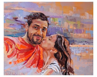 Custom couple portrait from photo Custom couple oil painting Gift for boyfriend Gift for her Commission couple portrait painting from photo