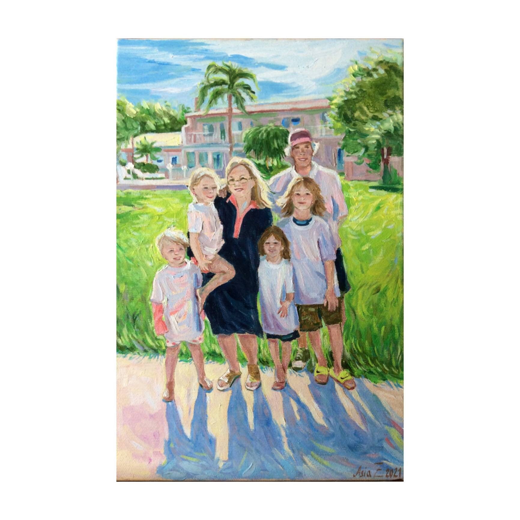 Custom Family Oil Painting: Beach Portrait from Photo, Real Hand