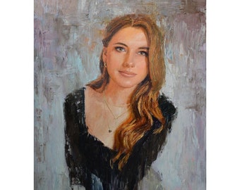 Female Oil Portrait Custom Oil Portrait on Canvas Birthday Gift Commission Oil Portrait from Photo Girl Portrait Personalised Mother's day