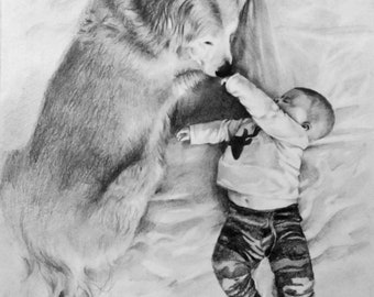 Custom Pencil Portrait: Baby, Family, Child Drawing from Photo