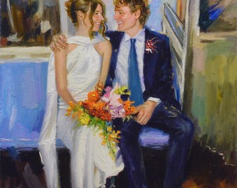 Custom Wedding oil Portrait from Photo, First Anniversary Gift for Couple, Personalized Family oil Painting, Unique Wedding Day Keepsake