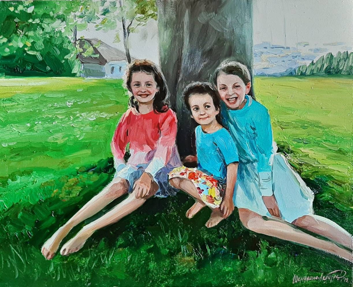 Peinture personnalisée de toile de portrait de famille avec 2-6 membre –  MadeMineFr