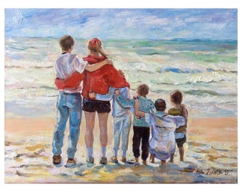 Custom Family Portrait From Photo, Hand Painted Oil Painting, Beach Family Portrait, Personalized Family Gift