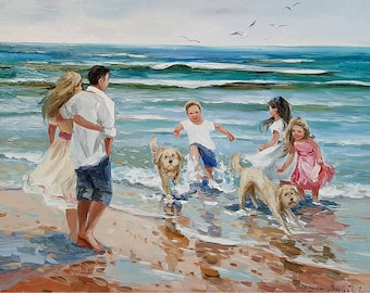 Custom Personalized FAMILY Portrait from photo Custom oil Painting Custom Family beach painting Large Family Portrait Family Art Commission