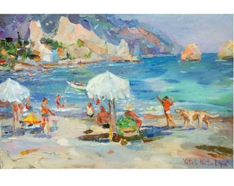 Custom Family Oil Portrait: Beach Scene Commission, Handpainted oil portrait from photo, Birthday Gift, Unique vacation painting