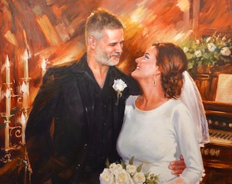 Hand Painted Wedding Oil Portrait from Photo, Fine Art Anniversary Gift, Personalized Couple Keepsake