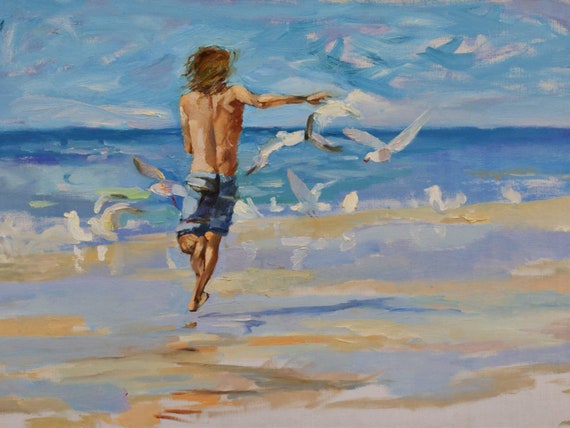 Custom Oil Painting from Photo : Commission Portrait on Canvas; beach family portrait, wedding, pet