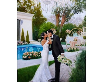 Custom Wedding Oil Painting on Canvas: Personalized Couple Portrait