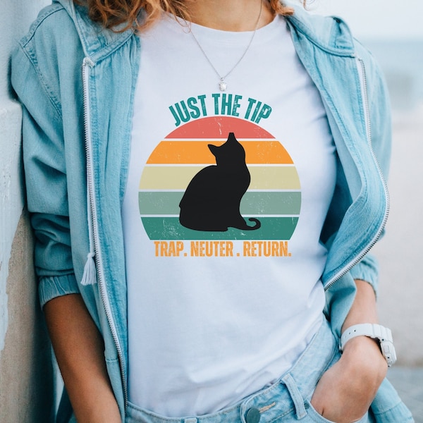 TNR TShirt, Just the Tip, Trap, Neuter, Return Retro Sunset Tee, Rescue Lovers, Cat Lovers, Unisex  Short Sleeve Tee