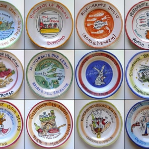 Set of 12 plates from the good memory ceramic Solimene Vietri Italy - Vintage Buon Ricordi Italian Restaurant Dishes