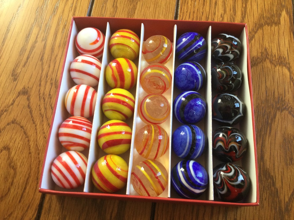 Reproduction Boxed Akro Agate Style Marbles Box of 25 LARGE Etsy