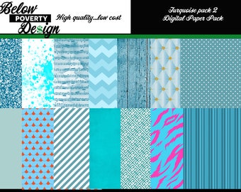 Turquoise Digital Paper Pack – Scrapbook Backgrounds (14 PNG Files)