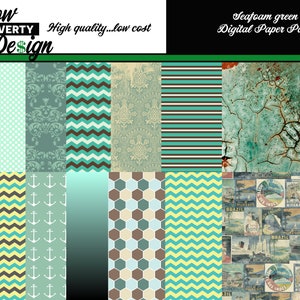 Seafoam Green Digital Paper Pack #2- 14 mint or seafoam green digital paper backgrounds