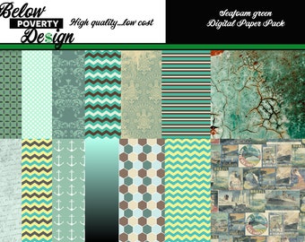 Seafoam Green Digital Paper Pack - Scrapbook-Hintergründe (12x12 PNG) 14 Papiere