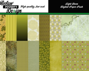 Olive Green Scrapbook Paper –14 Digital Collage Patterns (12x12 PNG)