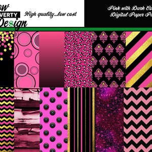 Dark Pink Digital Scrapbooking Paper Pack - 14 dunkelrosa digitale Collage Papier Muster