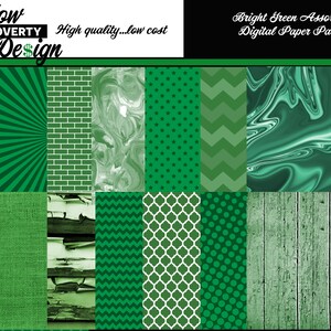 Primary Green Digital Scrapbook Album Paper Pack- 14 bright green digital paper patterns