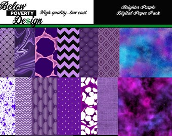 Purple Digital Paper Pack – 14 Scrapbook Patterns, 12x12 (Digital Download)